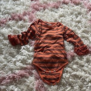 Ruffle Butts Orange and Black Bodysuit with Ruched Sleeves